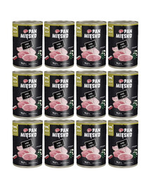 PAN MIĘSKO Nassfutter mit Pute, Gans und Kamille für adulte Katzen hypoallergen 12x400 g