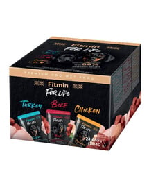 FITMIN For Life Nassfutter mit Huhn, Rind, Pute in Soße für adulte Hunde 24x85 g