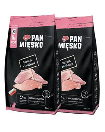 PAN MIĘSKO Trockenfutter mit Huhn und Kaninchen für Kätzchen XS 2x1,6 kg