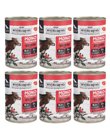 WIEJSKA ZAGRODA Nassfutter mit Rind Monoprotein für adulte Hunde getreidefrei 6x400 g