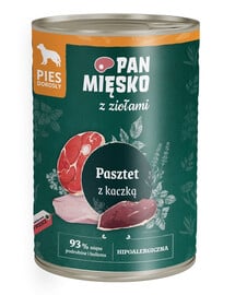 PAN MIĘSKO mit Kräutern Nassfutter Pastete mit Ente für adulte Hunde 400 g