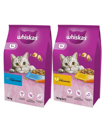 WHISKAS Adult 14kg z kurczakiem i warzywami + WHISKAS Adult 14kg z tuńczykiem i warzywami
