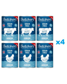 BUTCHER'S Original Junior Mix smaków 24x400g kawałki z wołowiną i kurczakiem w galaretce dla szczeniąt