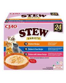 Cat Ciao Stew Creamy Variety 24x40g mix przysmaków z kurczakiem, tuńczykiem i łososiem w kremowym sosie