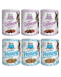 BRIT Care Cat Snack Superfruits Mix smaków 6x100 g śledź i łosoś dla kotów sterylizowanych