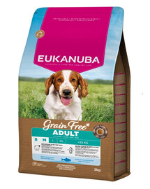 EUKANUBA Grain Free Adult getreidefreies Futter mit Fisch für adulte Hunde kleiner und mittlerer Rassen 3 kg