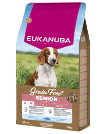 EUKANUBA Grain Free Senior Small Medium Ocean Fish getreidefreies Futter mit Fisch für ältere Hunde kleiner und mittlerer Rassen 12 kg