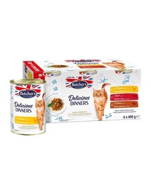 Delicious Dinners Cat Meaty selection in Jelly 6x400 g kawałki w galarecie z kurczakiem, z wołowiną i z dziczyzną dla kota