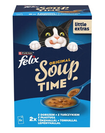 FELIX Original Soup Fischgeschmack mit Dorsch und Thunfisch, ergänzende Feuchtnahrung für Katzen 6x48g