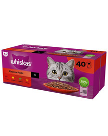 WHISKAS Nassfutter mit Rind, Huhn, Lamm und Geflügel in Soße für adulte Katzen 40x85 g