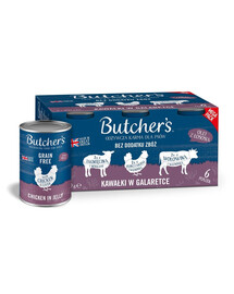 BUTCHER'S Nassfutter mix Geschmacks mit Leber oder Niere Stücke in Gelee mit Rind, mit Lamm und mit Huhn für Hunde 6x400 g