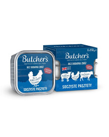 BUTCHER'S Pastete mit Leber oder Niere Nassfutter mit Rind, mit Lamm und Huhn für Hunde 4x150 g