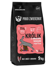 PAKA ZWIERZAKA Trockenfutter Kaninchen mit Waldfrüchten getreidefrei für adulte Hunde L, 9 kg