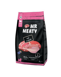 MR MEATY Veal with Quail Trockenfutter mit Kalb und Wachtel für adulte Hunde XS hypoallergen 3 kg