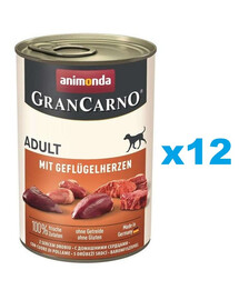 ANIMONDA Gran Carno Nassfutter mit Geflügelherzen für adulte Hunde getreidefrei 12x400 g
