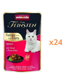 ANIMONDA Vom Feinsten Fines mit Filets Nassfutter mit Rind und Putenfilet für adulte Katzen 24x85g