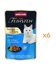 ANIMONDA Vom Feinsten Fines mit Filets Nassfutter mit Geflügel und Seelachsfilet für adulte Katzen 6x85g