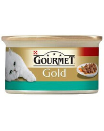 GOURMET Gold Nassfutter mit Lachs und Huhn in Soße für adulte Katzen 24x85 g
