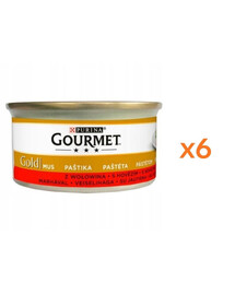GOURMET Gold Nassfutter mit Rind Mousse für adulte Katzen 6x85 g