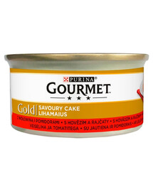 GOURMET Gold Savoury Cake Nassfutter mit Rind und Tomaten in Soße für adulte Katzen 12x85 g