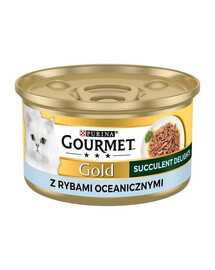 GOURMET Gold Succulent Delights Nassfutter mit Meeresfischen für adulte Katzen 6x85g
