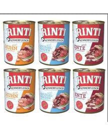 RINTI Kennerfleisch Nassfutter Mix Geschmacks mit Geflügelherzen, Huhn und Ente für adulte Hunde getreidefrei 6x400 g