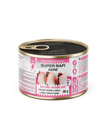 SUPER RAFI Mini Nassfutter mit Pute und Kaninchenleber für adulte kleine Hunderassen 185g
