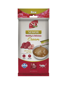 FARMINA N&D Quinoa Cat Senior cremiger Snack mit Huhn und Thunfisch für ältere Katzen 60g