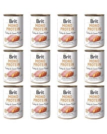 BRIT Mono Protein Turkey & Sweet Potato Nassfutter mit Pute und Süßkartoffeln für adulte Hunde 12x400 g