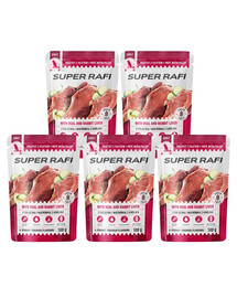 SUPER RAFI Nassfutter Pastete mit Kalbfleisch und Kaninchenleber für adulte Hunde aller Rassen getreidefrei 5x500 g