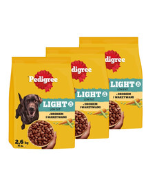 PEDIGREE Adult Light z drobiem i warzywami 3 x 2,6 kg niskokaloryczna sucha karma dla psów