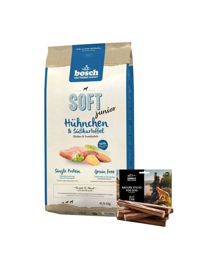 BOSCH Soft Junior Hühnchen & Süßkartoffel 12.5 kg + SIMPLY FROM NATURE NSnacks mit Rind 7 St.