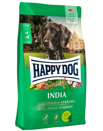 HAPPY DOG Sensible India Trockenfutter mit Reis Erbsen und Kurkuma adulte Hunde M, L, vegetarisch 10 kg