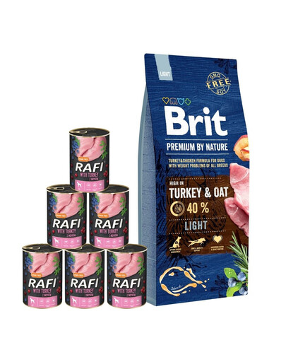 BRIT Premium By Nature Light 15 kg + Nassfutter mit Pute 6x400 g