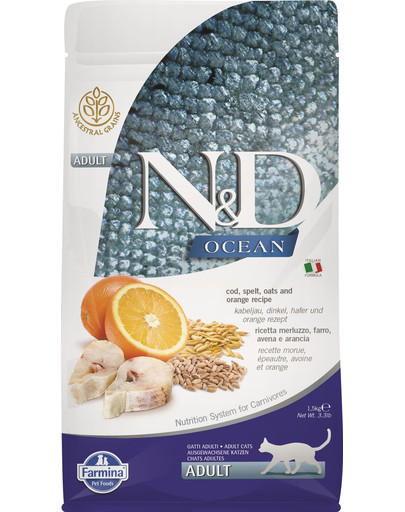 FARMINA N&D Kabeljau, Dinkel, Hafer & Orange Adult 1,5 kg