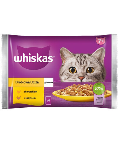 WHISKAS Senior 85g: Nassfutter für ältere Katzen mit Huhn und Truthahn in Gelee