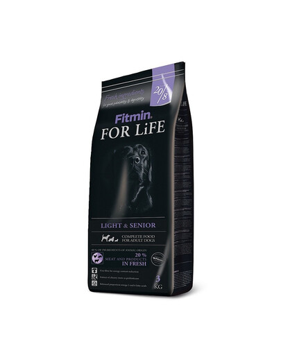 FITMIN Dog For Life Light & Senior Trockenfutter mit reduziertem Energiegehalt für adulte Hunde mit Übergewicht und ältere Hunde aller Rassen 2,5kg