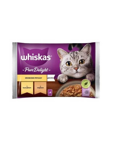 WHISKAS Adult 4x85g: Nassfutter für adulte Katzen mit Huhn und Truthahn in Gelee