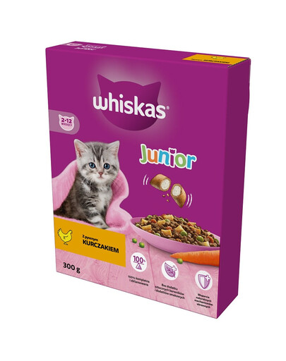 WHISKAS Junior 300 g: Trockenvollnahrung mit leckerem Huhn für Kätzchen