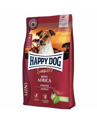 HAPPY DOG Sensible Mini Africa Trockenfutter mit Strauß für adulte kleine Rassen 4 kg