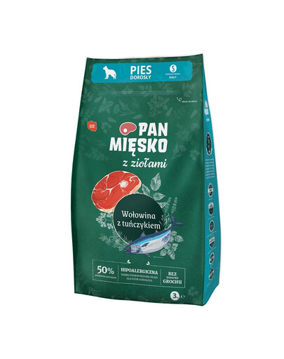 PAN MIĘSKO mit Kräutern Rindfleisch mit Thunfisch S 3 kg für kleine Rassen