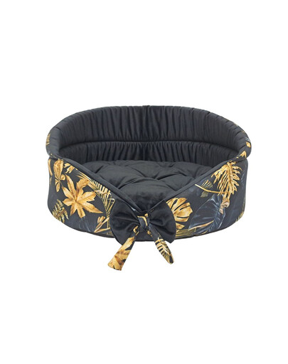 FERA Gold ovales Bett mit Schleife für Hunde und Katzen L 66x55x28 cm