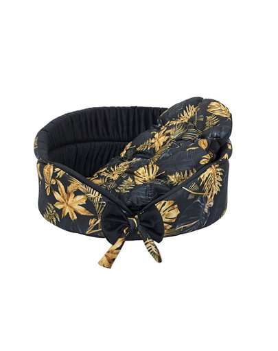 FERA Gold ovales Bett mit Schleife für Hunde und Katzen L 66x55x28 cm