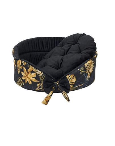 FERA Gold ovales Bett mit Schleife für Hunde und Katzen L 66x55x28 cm