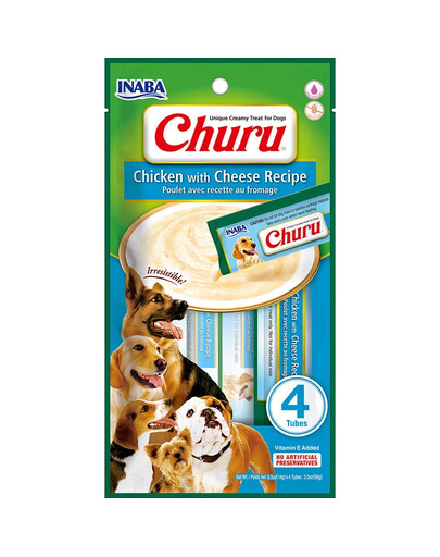 INABA Churu Chicken with cheese 4x14g Huhn mit Käse für Ihren Hund
