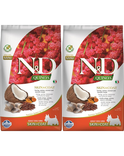 FARMINA N&D Quinoa Dog Skin&Coat Adult Mini Hering, Kokosnuss 2x2.5 kg