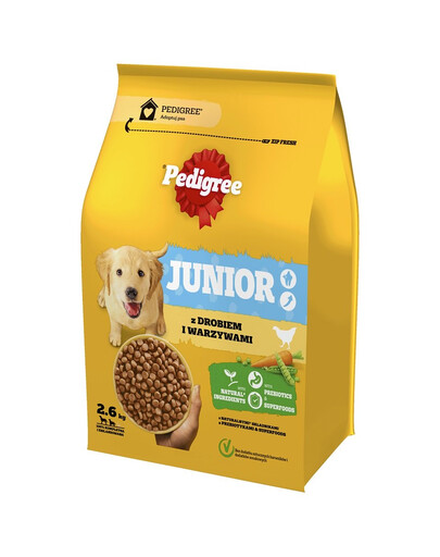 PEDIGREE Junior 2,6 kg: Trockenfutter mit Geflügel und Gemüse für große und mittelgroße Hunde