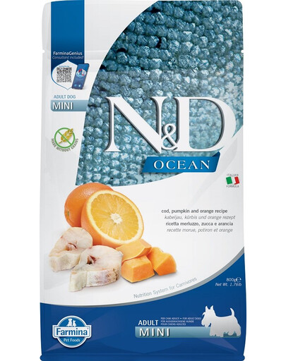FARMINA N&D Ocean Adult Mini Kabeljau, Kürbis und Orange 800 g