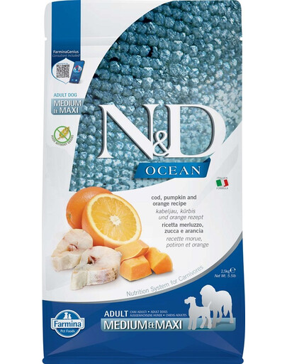 FARMINA N&D Ocean dog codfish, pumpkin, orange Adult medium & maxi 2,5 kg