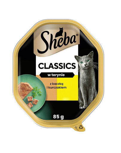 SHEBA Classics 85 g: Nassvollnahrung für adulte Katzen mit Ente und Huhn in Terrine
